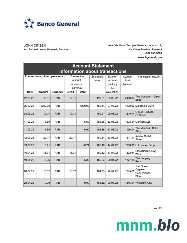 Panama Banco Aliado szablon w formacie excel pdf